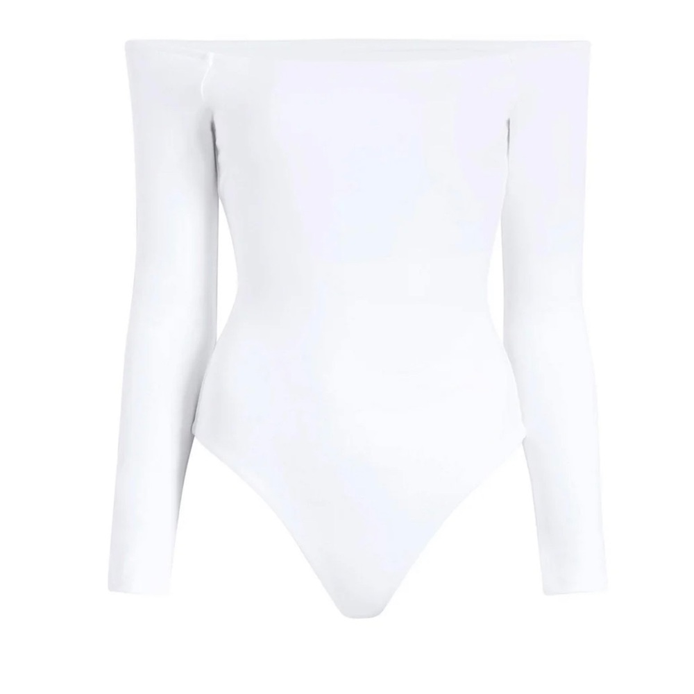 nuuds White Long Sleeve Off-Shoulder Bodysuit